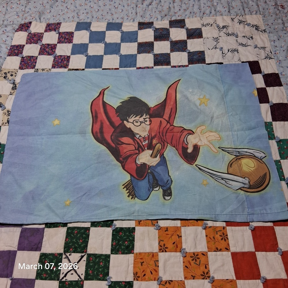 Vintage Harry Potter and The Golden Snitch Quidditch Pillow Case Book Series
